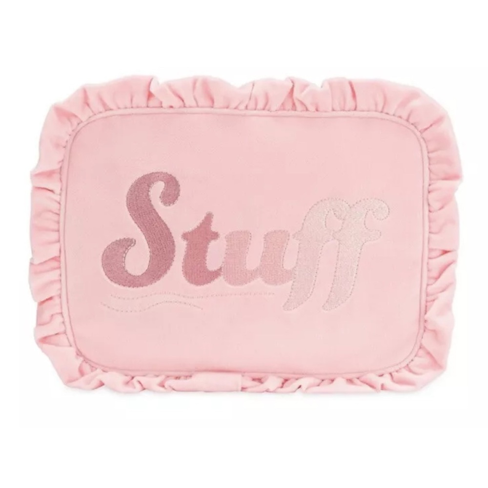 EUC Stoney Clover Lane Pink Velvet Ruffled Large “Stuff” Pouch - Picture 3 of 3